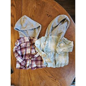 Toddler Boys Flannel Shirt With Hood Lot Of 2 Button Down Size 3t